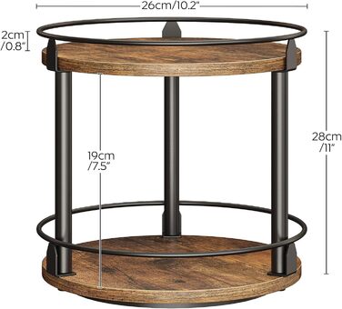 Підставка для спецій, 2-рівневий обертовий органайзер, комплект з 2 шт. , кругла обертова підставка для зберігання, компактний тримач для спецій з поворотним столом, для кухонної стільниці, обіднього столу, вінтажний коричневий та чорний XSR22L2BR 26 x 26