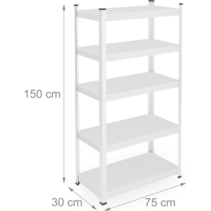 Міцний стелаж Relaxdays, В x Ш x Г 150 x 75 x 30 см, 5 полиць, сталь, білий Стелаж для зберігання, 875 кг, вставний, для підвалу, гаража