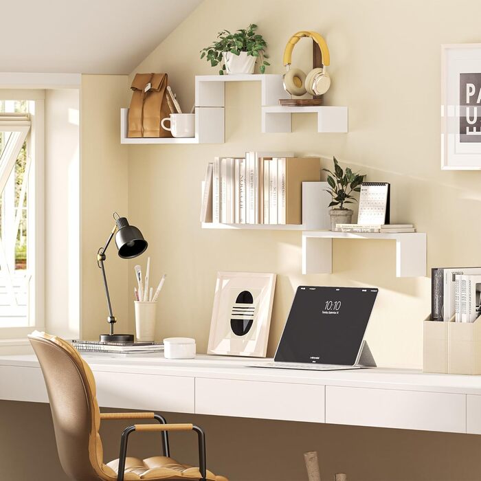 Настінна полиця SRIWATANA Біла, 5 шт. , дерев&39яна настінна полиця, плаваючі полиці, максимальне навантаження 40 кг, сучасний декор настінних дощок, настінні підвісні полиці своїми руками для вітальні, ванної кімнати, спальні, офісу, кухні (чисто біла)