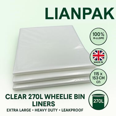 Л міцні, надзвичайно міцні, прозорі сміттєві пакети, прозорого кольору, з плоским верхом, великі сміттєві пакети, 40 мікрон, перероблені, стійкі до розривів, для кухні, побуту, комерційного використання (20), 240