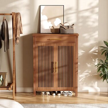Вузька 5-ярусна взуттєва шафа Tribesigns з рейковими дверцятами та шухлядою Регульована дерев&39яна взуттєва полиця для передпокою, коридору та гардеробу 80 x 36 x 110 см, Коричневий