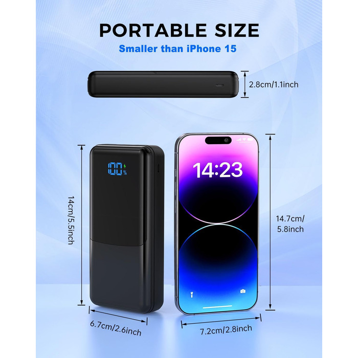 Портативний Power Bank USB C 30W Fast Charging Power Bank зі світлодіодним дисплеєм Зовнішня батарея мобільного телефону з 3 виходами та 2 входами для смартфонів, планшетів, AirPods тощо, 27000mAh