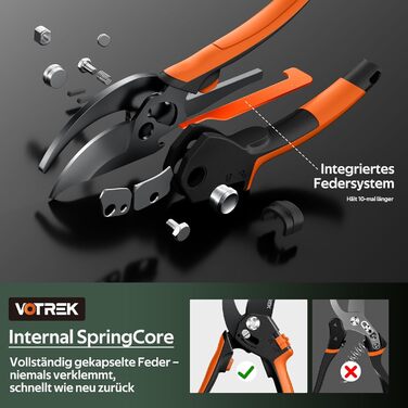 Садові ножиці з двостороннім механізмом 8,5 дюймів з плавним відкриванням ручки, професійні ножиці для троянд та дерев зі сталі SK5 та внутрішньою пружиною для легкого обрізання ідеально підходять для людей зі слабкими руками. Браслет Подарунковий помаран