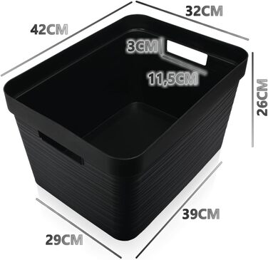 Набір із 6 ящиків для зберігання Stimo об&39ємом 30 л, пластикові кошики для зберігання з ручками, для полиць у ванній кімнаті, органайзери (чорний, набір із 6 предметів 30 л) Чорний набір із 6 предметів 30 л