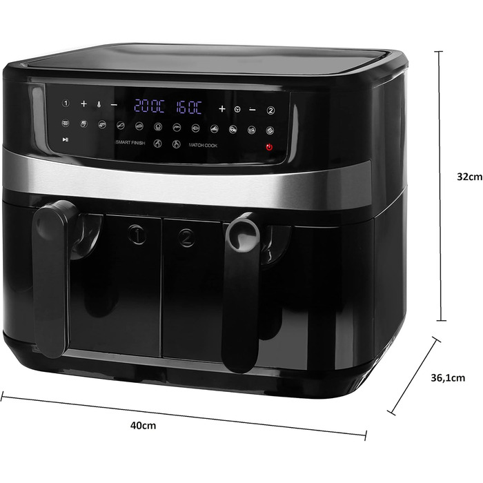 Цифрова ПОДВІЙНА фритюрниця Emerio Фритюрниця Смаження гарячим повітрям без додаткової олії 2 шт. 5,0 л об'ємом 12 програм без бісфенолу А функція SMART FINISH (обидві завершені одночасно) AF-126672.4 2x4.5 літрів