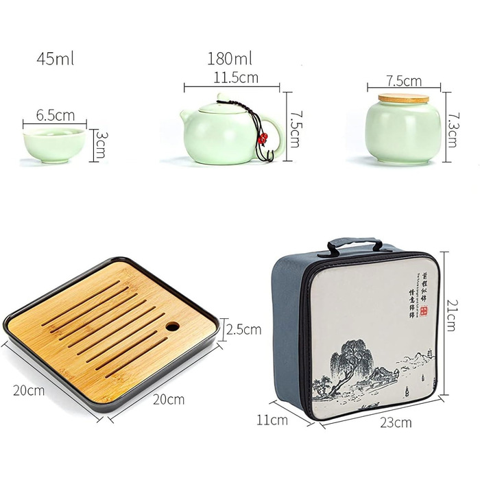 Набір для чаювання Кунг-фу, керамічний чайник з 4 чашками, скарбничка для чаю та піднос, ідеальний подарунок для розсипного чаю, зеленого чаю, та подорожей
