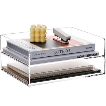 Лоток для листів SANRUI з 2 частин формату A4, що штабелюється, альбомний формат, виготовлений з акрилу, міцний органайзер для столу для офісу та дому, сучасні відділення для зберігання, прозорий кошик для зберігання 31,5 x 22,5 x 13,5 см 31,5 x 22,2 x 13