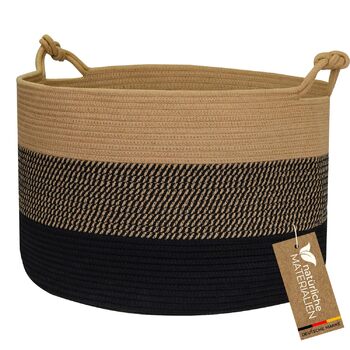 Кошик для зберігання HMF з ручками у формі щасливого вузла, великий бавовняний кошик 50 x 33 см Чорно-медовий