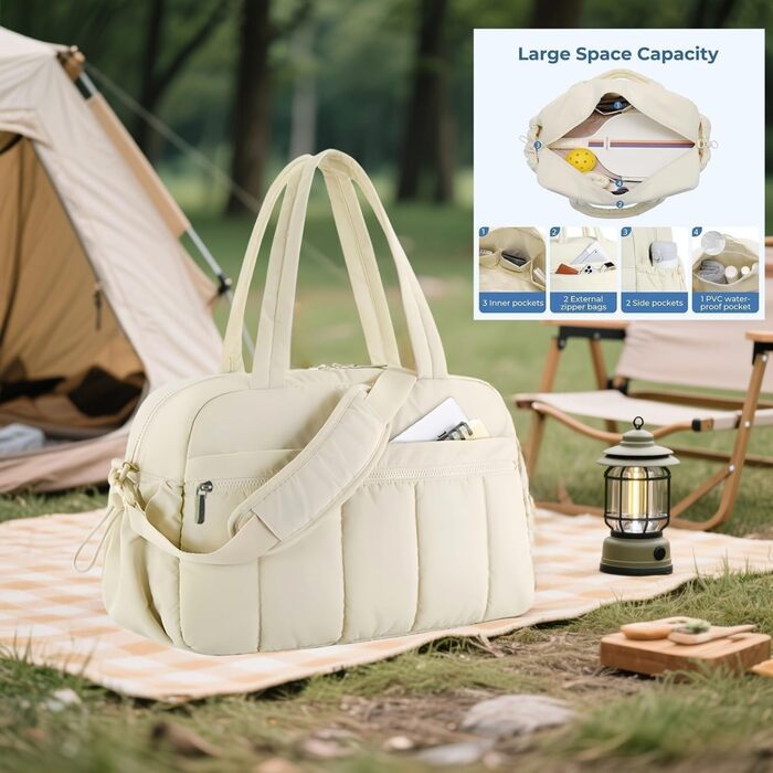 Жіноча спортивна сумка велика фітнес-сумка з вишневим кулоном (подарункова), водонепроникна дорожня сумка для тренажерного залу, плавання, подорожей, бежева