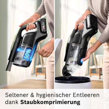 Акумуляторний пилосос Bosch Unlimited 9 BBS921TBA, бездротовий, MicroClean Technology, дисплей, компресія пилу, HEPA-фільтр, 10 років гарантії на двигун, змінний акумулятор, LED-підсвітка, щілина для вузьких місць, зелений