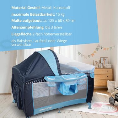 Дитяче ліжечко-дорожнє 3-в-1 з пеленальний килимок ліжечко, манеж та приліжкове ліжечко, регульована висота, москітна сітка та сонцезахисний капюшон, складне, включаючи сумку для перенесення (сіре)