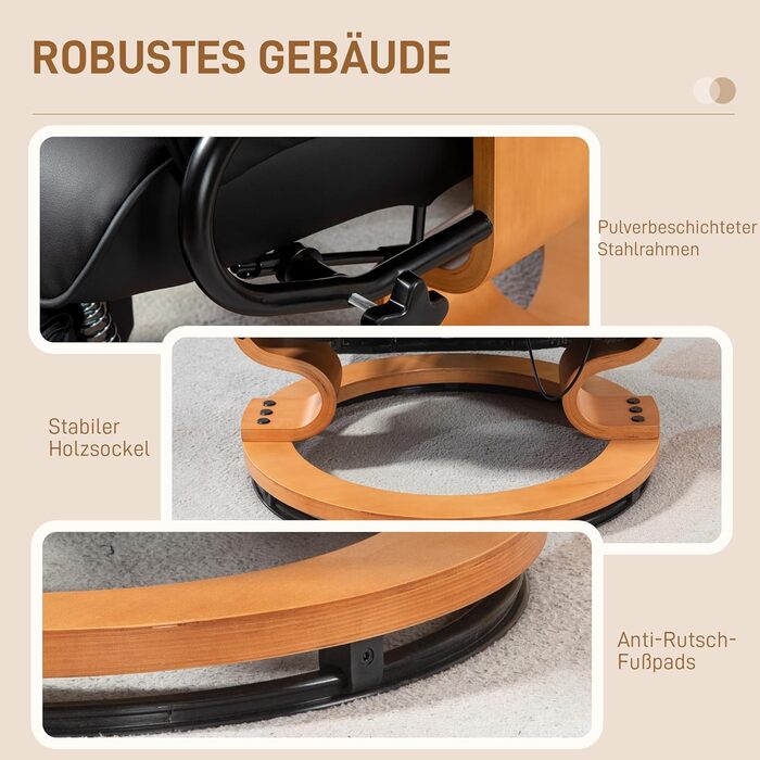 Крісло для телевізора HOMCOM з функцією відкидання, поворотне крісло для телевізора з регульованою спинкою, витримує до 150 кг, штучна шкіра, чорний колір