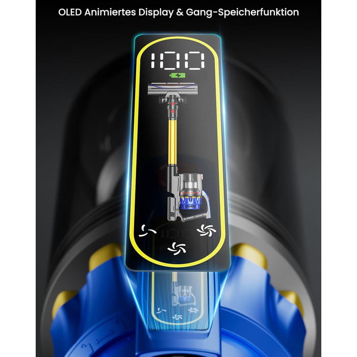 Акумуляторний пилосос Anyson, 45KPA/550 Вт, час роботи 60 хвилин, подвійна ручка, 1,5 л пилосос, OLED-дисплей для твердої підлоги/