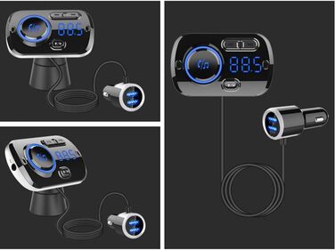 Автомобільний передавач Bluetooth 5.0, MoreАдаптер зарядного пристрою Chioce QC3.0 Швидка зарядка Аудіоприймач Bluetooth з 2 портами USB Автомобільний дисплей Радіо Адаптер гучного зв'язку Автомобільний комплект