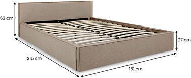 Ліжко IDIMEX Pesaro з м&39якою оббивкою 140x200 см, сірий колір каркас ліжка з рейковою основою, міцний чохол з тканини під лляну тканину, сучасне двоспальне ліжко з узголів&39ям для спальні