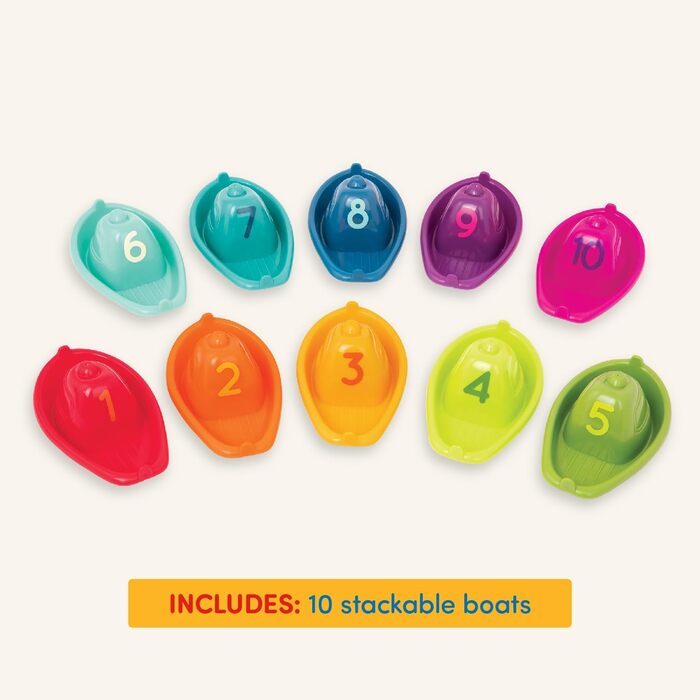 Барвиста іграшка для купання Battat, 10 корабликів для купання, складання та вивчення цифр - іграшка для купання для дитини, гра з
