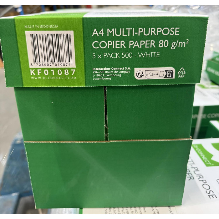 Папір для копіювання, папір для принтера/DIN A4, 80 г/м/ 5 x 500 аркушів/Клас якості - B/Універсальний папір/для дому, офісу та домашнього офісу/Багатофункціональний папір, 01087