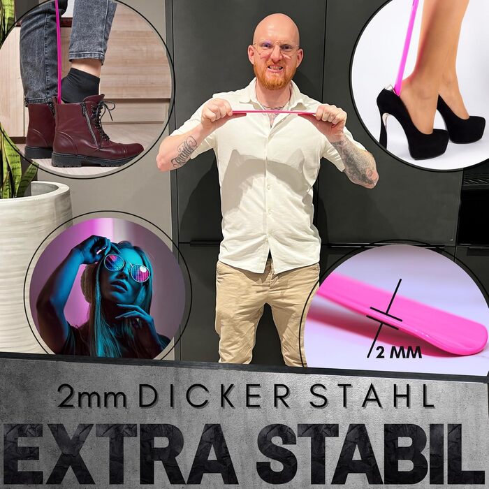 Металевий ріжок для взуття Robfox рожевий I 43 см ДОВГИЙ ТА НАДЗВИЧАЙНО СТІЙКИЙ I Довгий ріжок для взуття з нержавіючої сталі I На