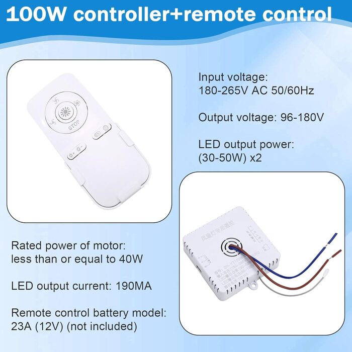 Стельовий вентилятор для спальні Пульт дистанційного керування 100 Вт Приймач керування Драйвер Вентилятор Світло Аксесуари 30-50WX 2