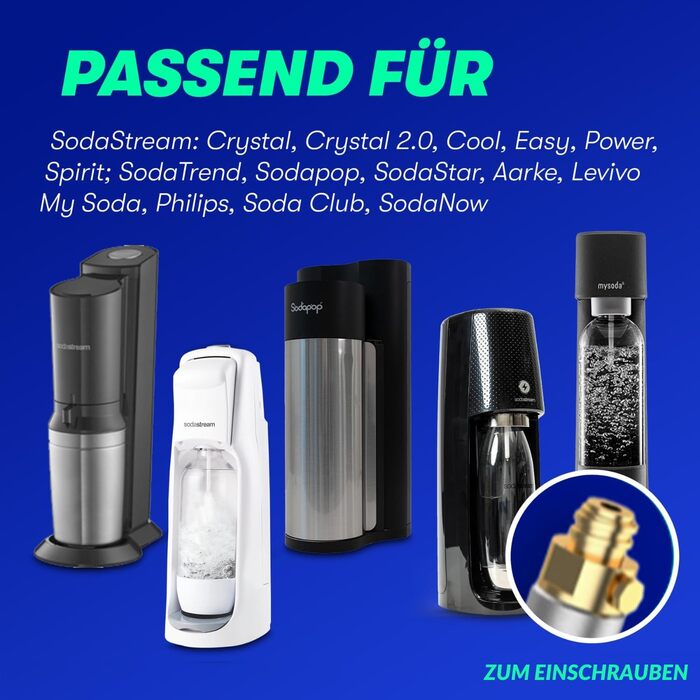 И Циліндр Sodalivery CO2 425 г/60 л балон з вуглекислим газом включаючи 4 заправки або зворотний депозит підходить для Sodastream Crystal, Crystal 2.0 Sodapop, Aarke, Philips Зроблено в Німеччині, 4 шт.