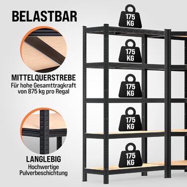 Комплект із 3 кутових стелажів Monzana, міцний, вантажопідйомність 2625 кг, 15 полиць з МДФ, полиця для зберігання, полиця для підвалу, стелаж без ригелів, полиця для майстерні, система стелажів, чорний