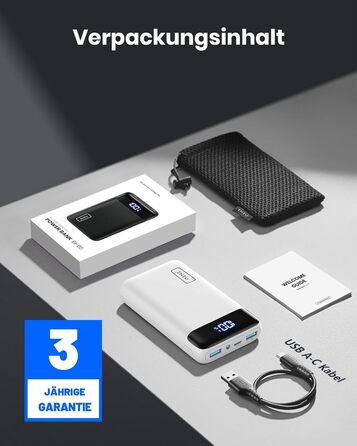 Компактний світлодіодний дисплей 20000mAh зовнішній акумулятор з двома виходами 3A і входом USB-C, Powerbank для мобільного телефо