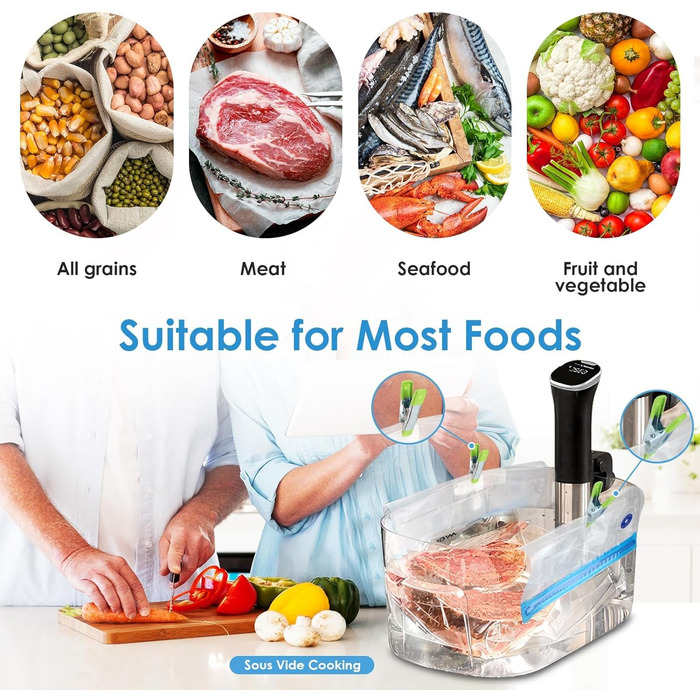 Вакуумних пакетів для їжі з клапанною блискавкою Пакети Sous Vide з вакуумними пакетами Pump 3 розміри 5 ущільнювальних затискачів і 4 затискачі Sous Vide для зберігання продуктів, 15