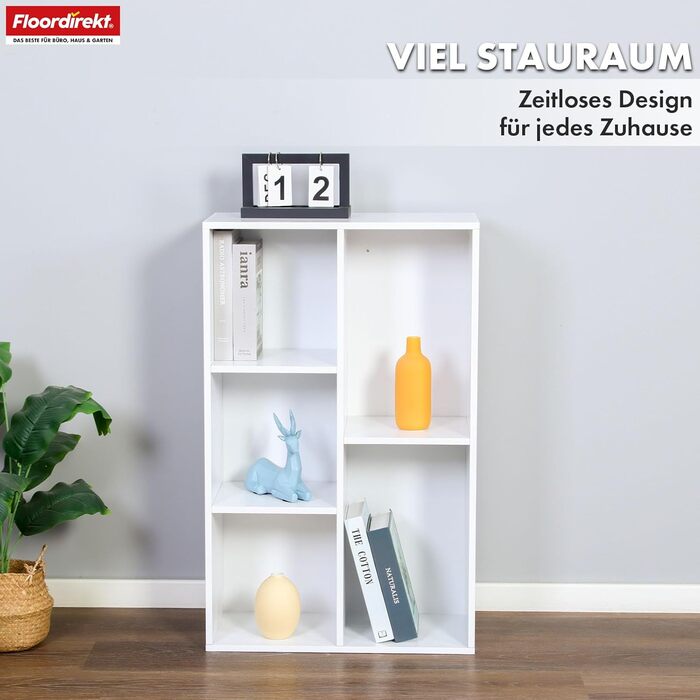 Книжкова полиця Floordirekt, біла полиця з 5 відділеннями, кубічна полиця, 24 Г x 50 Ш x 80 В см, перегородка для дитячої кімнати, вітальні, офісу та спальні (Арканзас)