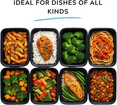 Коробка для зберігання Enpack з кришкою, біла/чорна, 500 мл - Контейнери для делікатесів, придатні для використання в мікрохвильовій печі - Герметичні контейнери для зберігання з кришками, ідеально підходять як органайзер для холодильника, коробка для при