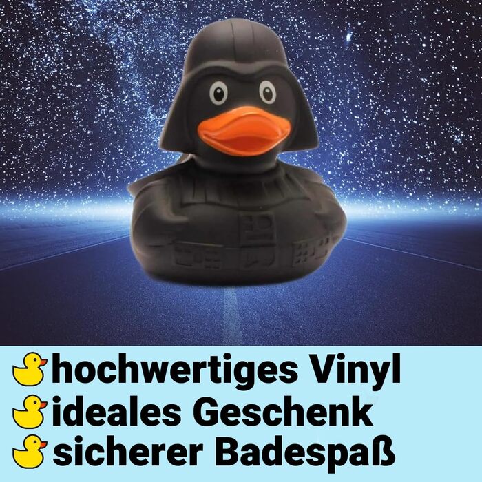 Зірка смерті Скрипуча качка I Чорна зірка IL Гумова качка 8,5 см - в комплекті брелок із гумовою каченям I Подарунок для шанувальн