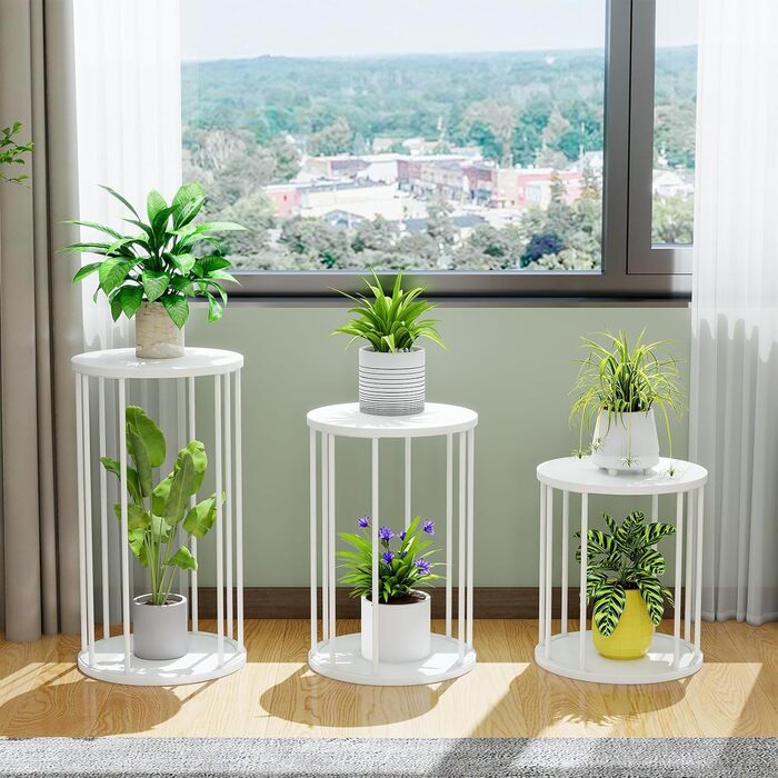 Кругла металева підставка для рослин HDANI 35 см, міцна та надійна підставка для квітів для вітальні, саду, балкону, дерев&39яний квітковий табурет, білий колір, висота 35 см