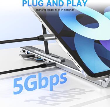 Док-станція M57 з підставкою для ноутбука USB-C, 8-в-1 USB-C хаб з HDMI 4K30Гц, SD/TF, підставка для ноутбука. Багатопортовий адаптер для MacBook Pro/Air, ноутбуків. M57 8-в-1