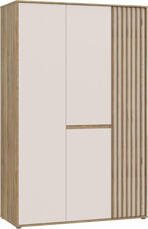 Шафа 120 130, сучасна шафа з рейковим дизайном, 3-дверна, спальня, декор дерева Maulella Oak Kashmir Beige, 128,7 см завширшки x 200,1 см заввишки x 54 см завглибшки