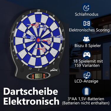 Електронна мішень для дартсу, Електронні мішені для дартсу, Професійна електронна мішень для дартсу, Мішень для дартсу з 6 дротиками, Інноваційний електронний автомат для дартсу з 18 іграми та 159 варіаціями