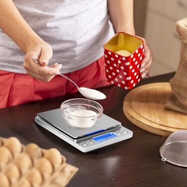 Кухонні ваги Gvolatee 3кг/0,1г електронні, цифрові ваги з нержавіючої сталі з РК-дисплеєм та функцією тари, точне автоматичне вирі