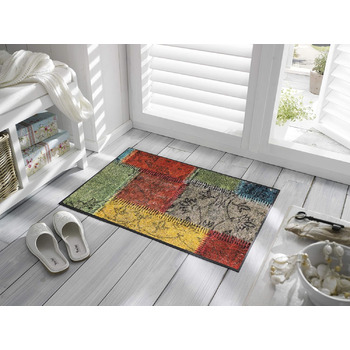 Килимок для дверей, що можна прати та сушити, вінтажні латки, 50x75 см, для використання всередині та зовні приміщень, можна прати, різнокольоровий, 50 x 75 см (прямокутний)