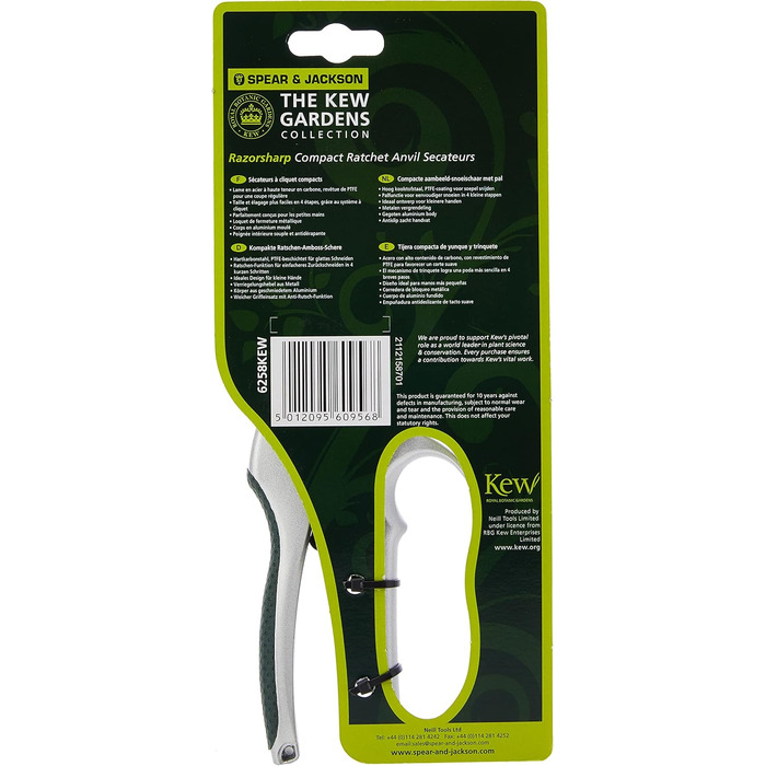 Компактні секатори Spear & Jackson 6258KEW з колекції Kew Gardens з тріскачкою та ковадлом (упаковка з 2 шт.), сріблясті, 18x3,5x1,5 см (упаковка з 2 шт.)