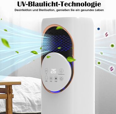 Вентилятор з обігрівачем та охолоджувачем повітря, вентилятор 2-в-1 для обігріву та охолодження та зволожувач повітря, портативний кондиціонер, електричний керамічний PTC, резервуар для води 4 л, 3 швидкості обдуву, електричний обігрівач (білий-01)