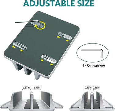 Вертикальна підставка для ноутбука з металу, подвійне регулювання, 4 слоти, для MacBook, HP, Chromebook до 17.5 дюймів (44.5 см) срібляста