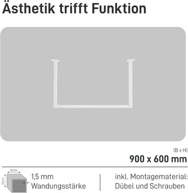 Прямокутна вішалка для одягу, U-подібна, настінна, для ванної кімнати, коридору, кухні, вкл. монтажні елементи (дюбелі та шурупи), порошкове покриття, стійка до іржі (60 см x 90 см, білий) 60 см x 90 см білий