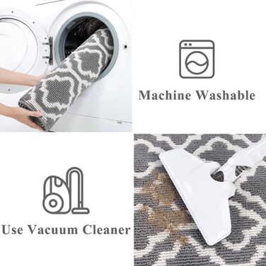 Килимова доріжка SHACOS 60x240 см, нековзка доріжка для передпокою, довгий сучасний кухонний килим, доріжка для передпокою, яку можна прати, для кухні, входу, вітальні, сірий 60 x 240 см сірий