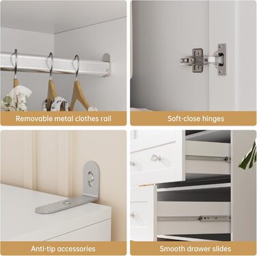 Шафа VOWNER, 2-дверна шафа, шафа для передпокою з великим місцем для зберігання, універсальна шафа з розсувними дверима та 3 шухлядами, шафа для спальні, для спальні, білий, 80x180x48 см (Ш/В/Г)