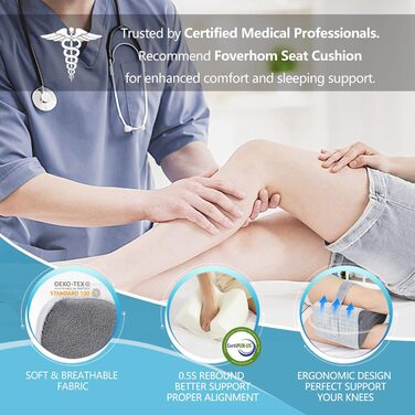 Подушка для коліна foverhom з піни з ефектом пам&39яті, ортопедична подушка для ніг для полегшення болю при ішіасі, болю в спині, вагітності, болю в ногах, болю в стегнах та ішіасі, сіра