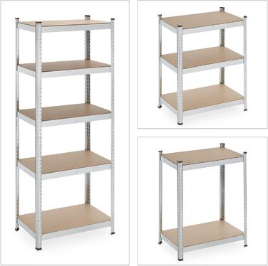 Полиця для зберігання Relaxdays для важких умов експлуатації, 5 ярусів, висота та ширина 180x70x45 см, вантажопідйомність 500 кг, сталь, для підвалу та гаража, сріблястий колір