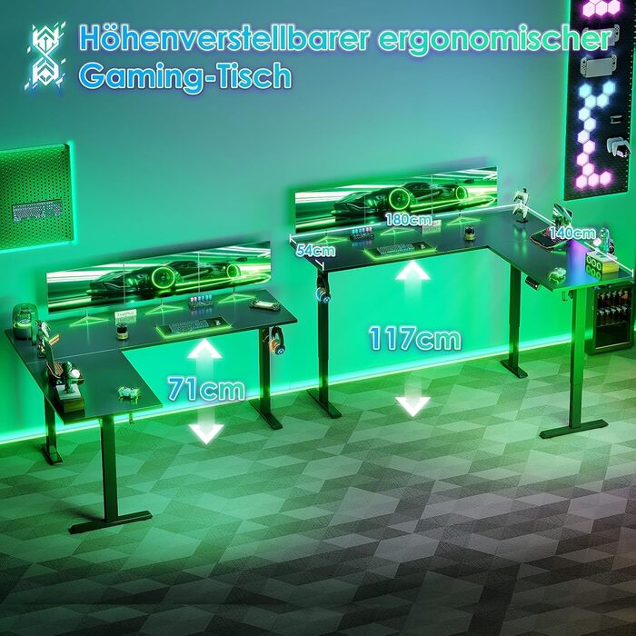 Подібний стіл OffiGo з регульованою висотою, 160 x 120 см, кутовий стіл з електричним регулюванням висоти, ергономічний стіл для роботи сидячи та стоячи, комп&39ютерний стіл, чорний, 160 x 120 см