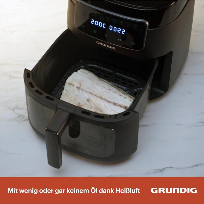 Фритюрниця Grundig FRY 7320, ємність 7,6 л, 1750 Вт, сенсорний дисплей, велике оглядове вікно, налаштування температури та часу, антипригарне покриття, кошик, який можна мити в посудомийній машині, чорний