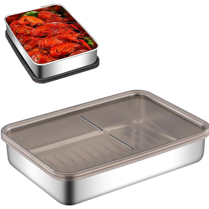Контейнер для зберігання бекону з нержавіючої сталі піддон, коробка для збереження м'яса Рішення для зберігання жиру, підставка з піднятим дном, кухонний контейнер для зберігання бекону в домашніх умовах, набір 2 (19.5*14*4 см)