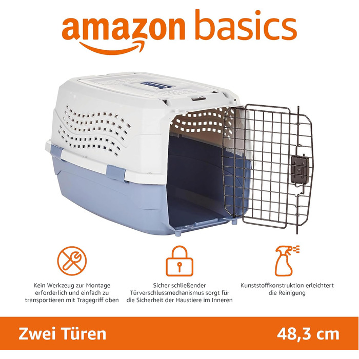 Переноска для котів Storeo Basics для домашніх тварин, 2 двері, 1 отвір на даху, Д 48 x Ш 32 x В 25 см, синя