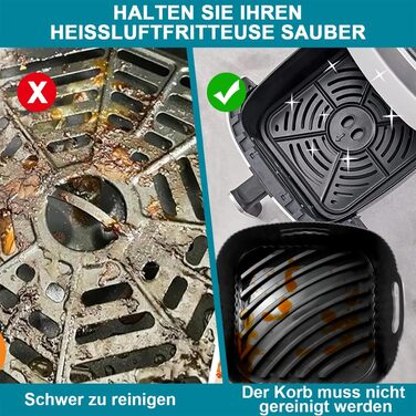 Силіконова форма 21 см для фритюрниці, 2 шт. аксесуари для фритюрниці XL Силіконова форма для випічки Philip XL 6.2 л, COSORI 5.5 л/4.7 л, Cecotec 6 л, багаторазова замість паперу для випічки аксесуари для фритюрниці чорний