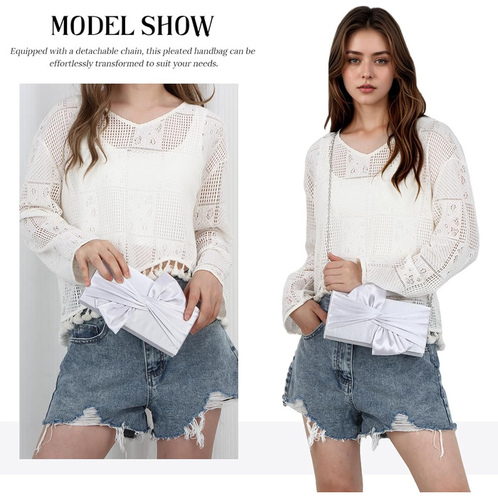 Елегантні атласні клатчі Fecialy для жінок, вечірня сумка з бантом, офіційні, для весільних вечірок та вечірок, сріблясте